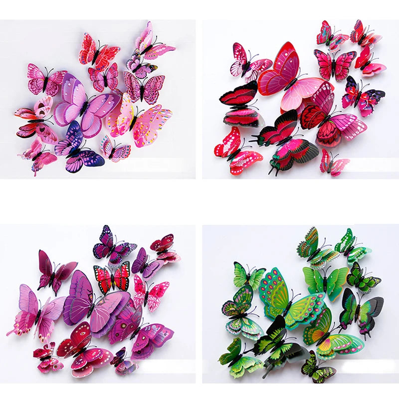 12Pcs Double Layer 3D Butterfly Wall Stickers