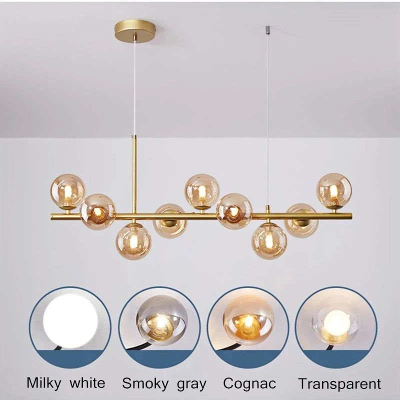 Modern LED Pendant Gold Light Glass Ball 11 Heads Hanging Lamp