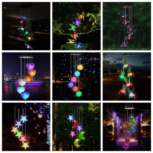 Hummingbird Wind Chime Light Color Changing Waterproof Hanging Solar Light For Home Garden