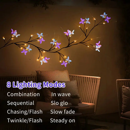 30LED Enchanted Willow Vine Light With Butterfly USB Powered 8 Lighting Modes & Waterproof