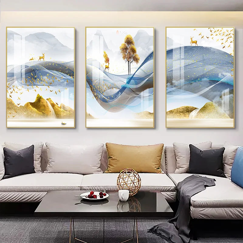 3 Pieces Nordic Luxury Ribbon Abstract Landscape Wall Art