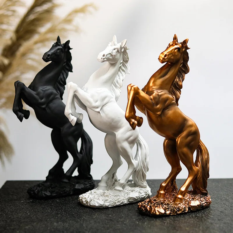 Gold, White, Black Resin Horse Statue