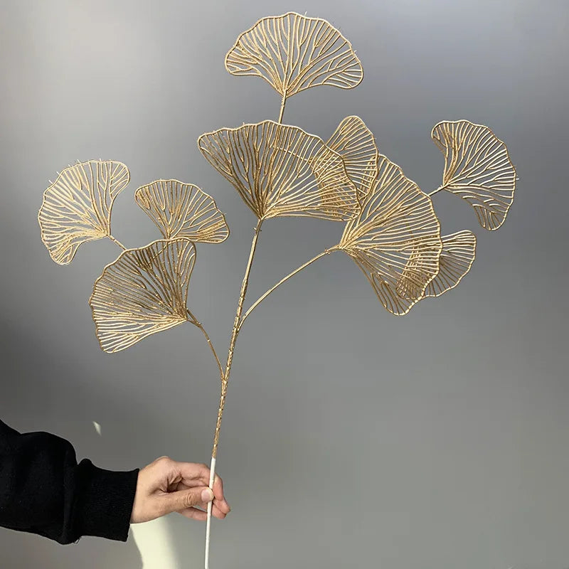 1PC Fan Leaf Netting Artificial Golden Flower