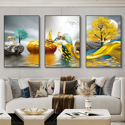 3 Pieces Nordic Luxury Ribbon Abstract Landscape Wall Art