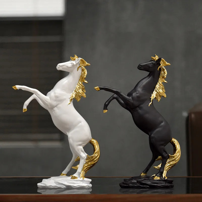 Gold, White, Black Resin Horse Statue