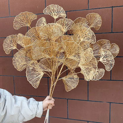 1PC Fan Leaf Netting Artificial Golden Flower