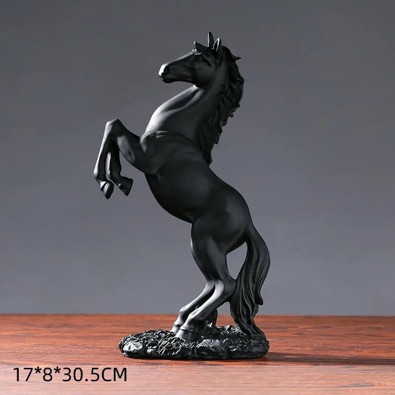 Resin Statue Golden White Black Horse