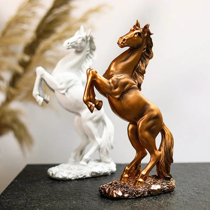 Resin Statue Golden White Black Horse - Royal Lights & Home Decor