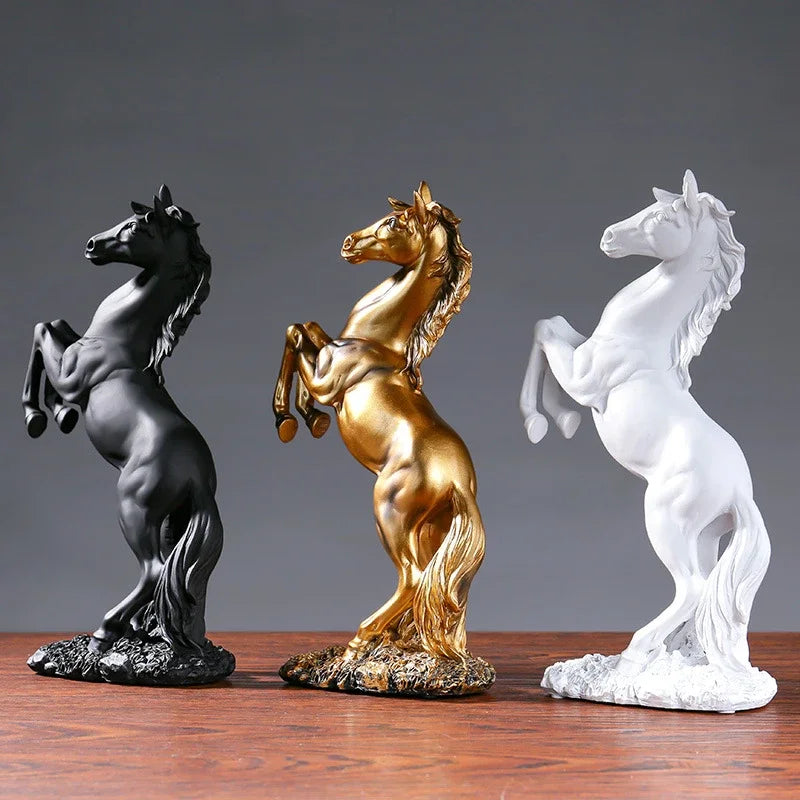 Gold, White, Black Resin Horse Statue - Royal Lights & Home Decor