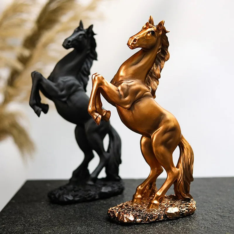 Resin Statue Golden White Black Horse - Royal Lights & Home Decor