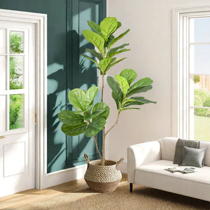 Artificial Ficus Tree Branches Large Banyan Leaves Fake Rubber Plant Plastic Tall Plant