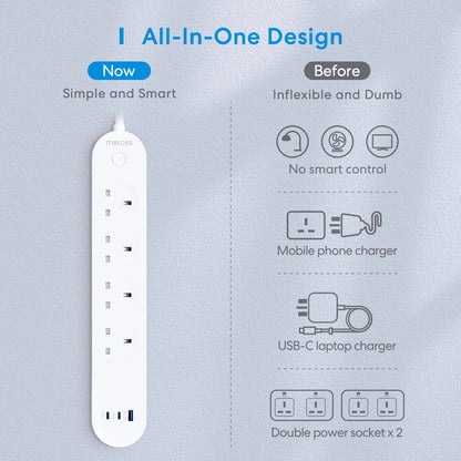 Home Kit Smart Fast Charging Power Strip with 4 Sockets and USB-A/C Port 65W