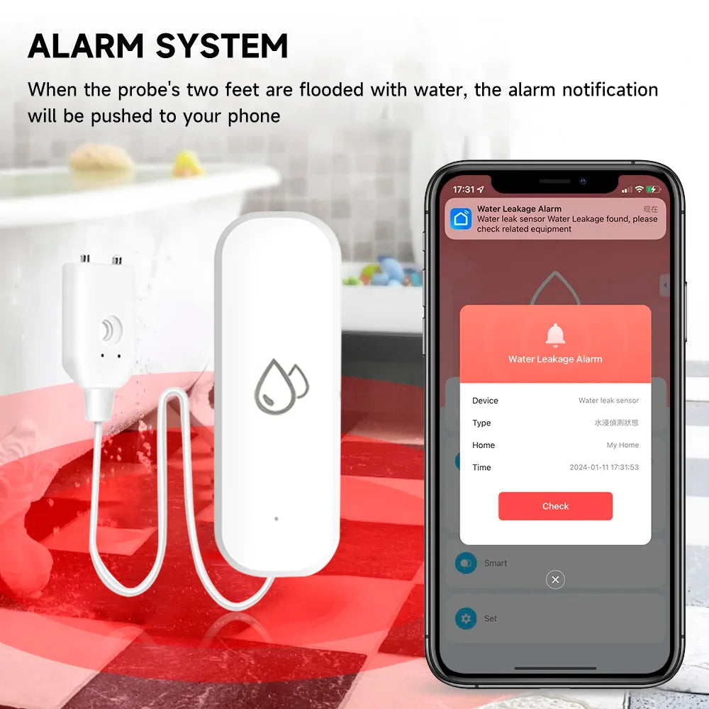 Water Sensor Leakage Alarm Flood Leak Detector Smart Home Security Protection