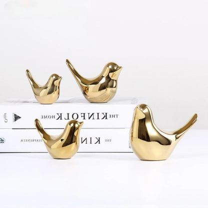 Bird Figurine 4 Sizes Ceramic Gold Animal Statue