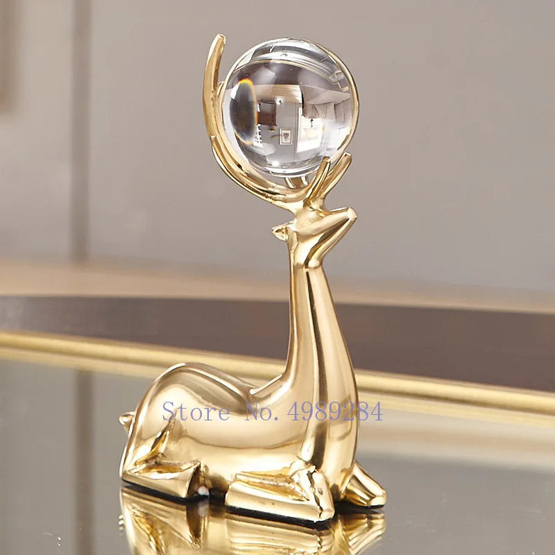 Metal Simulation Animal Deer Copper Golden Crystal Ball