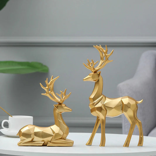 Resin Geometric Sculpture Standing Gold Deer Statues