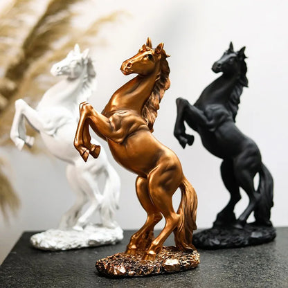 Resin Statue Golden White Black Horse