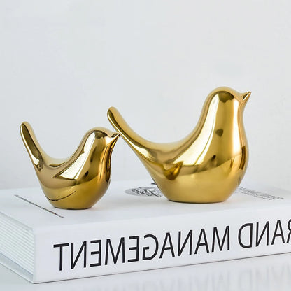 Bird Figurine 4 Sizes Ceramic Gold Animal Statue