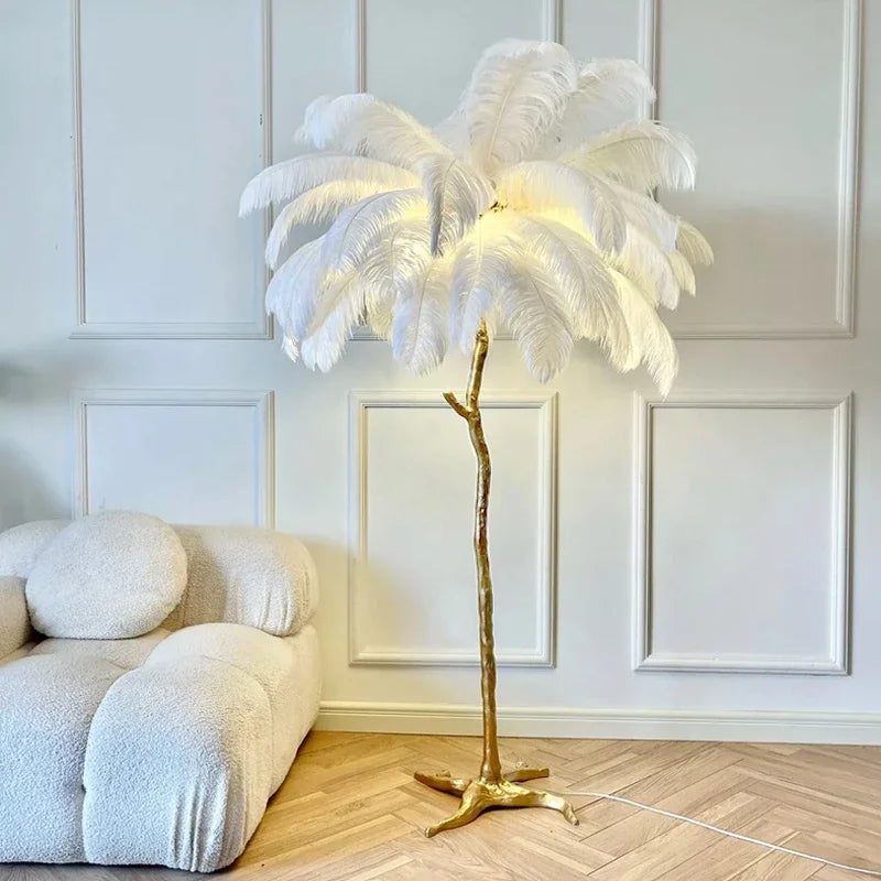 Ostrich Feather Led Floor Lamp Copper Resin 