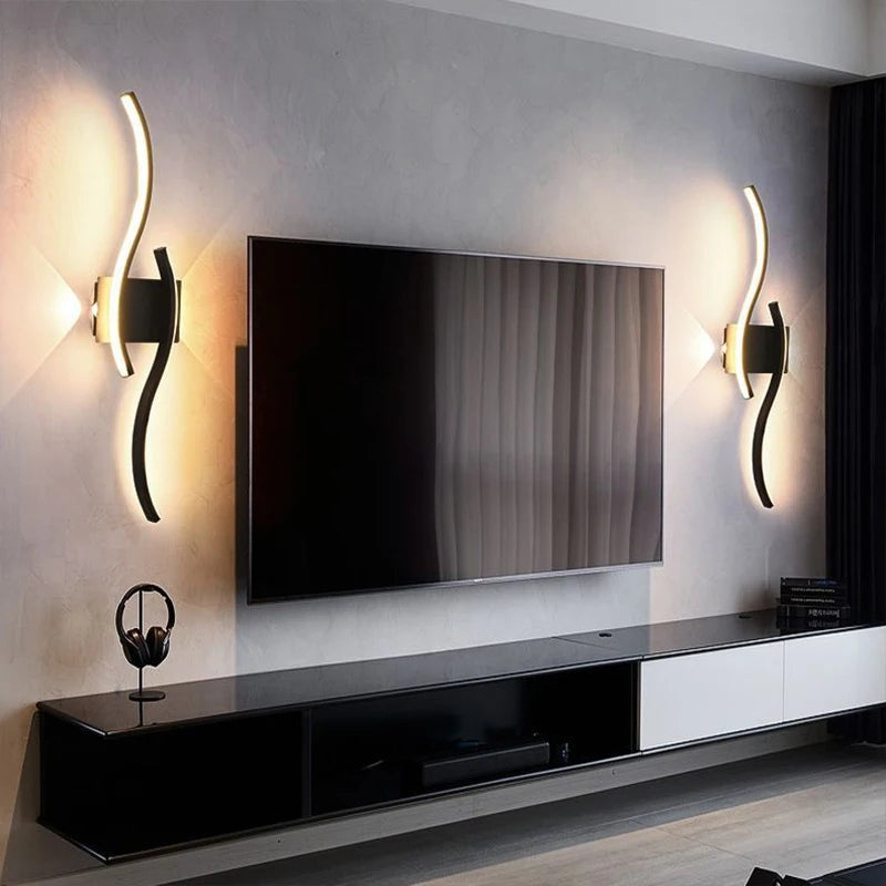 Modern LED Strip Wall Lamp Double Curve with Remote Control