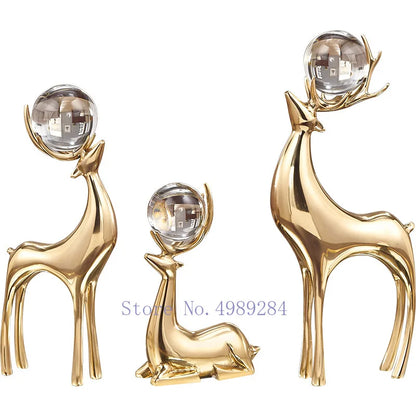 Metal Simulation Animal Deer Copper Golden Crystal Ball