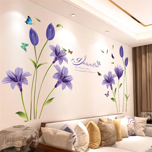 DIY Purple Lavender Living Room Wall Stickers Decoration