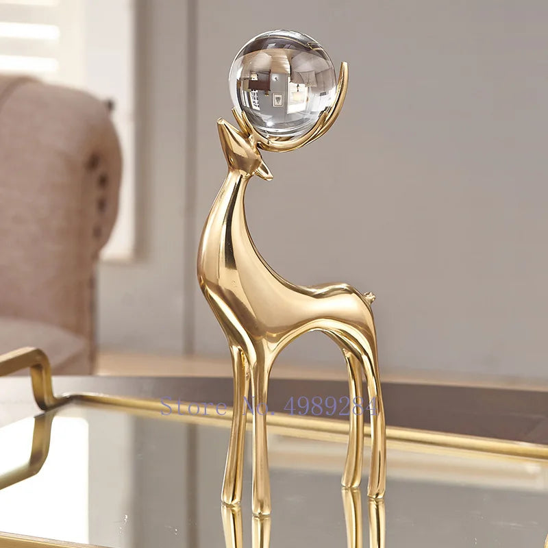 Metal Simulation Animal Deer Copper Golden Crystal Ball